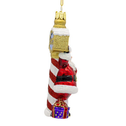 Noble Gems Santa North Pole Glass Ornament 5.25 Inches