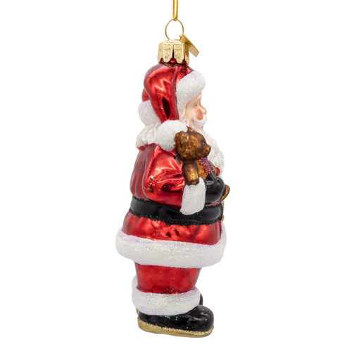 Noble Gems Santa with Teddy Bears Glass Ornament 5 Inches