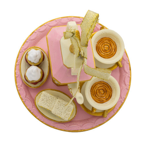 Afternoon Tea Set Rose Pink Ornament 4 Inches