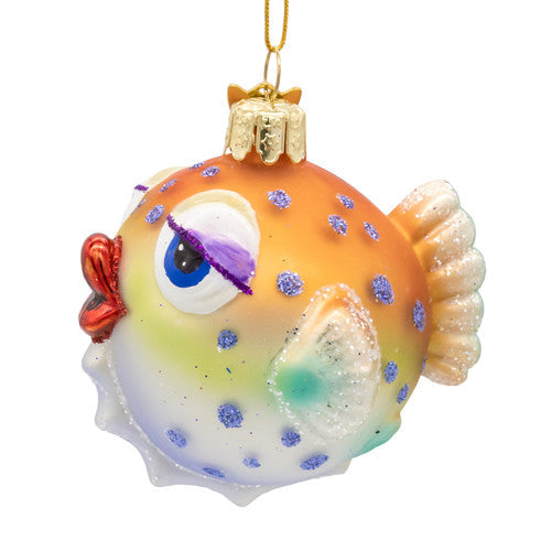 Noble Gems Puffer Fish Glass Ornament 3 Inches