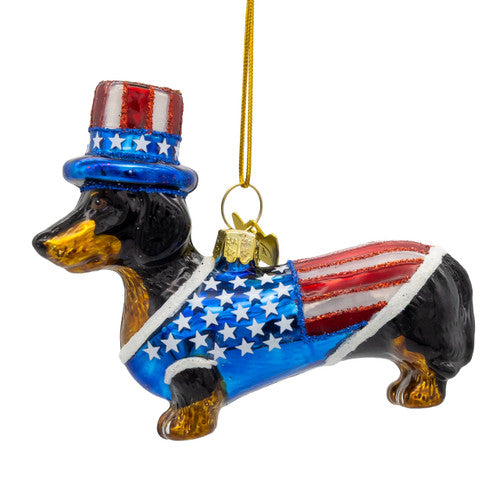 Noble Gems 250th Celebration Dachshund Glass Ornament 3.5 Inches