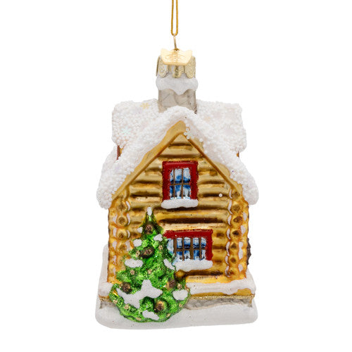 Noble Gems Log Cabin Glass Ornament 4.25 Inches