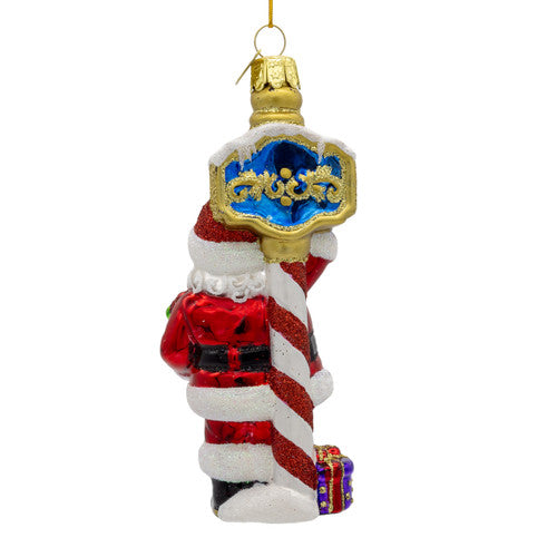 Noble Gems Santa North Pole Glass Ornament 5.25 Inches
