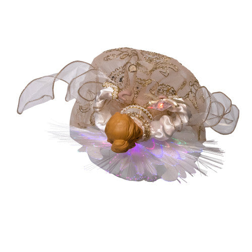 Ivory and Gold Angel Tree Topper LED RGB Fiber Optic 14 Inches