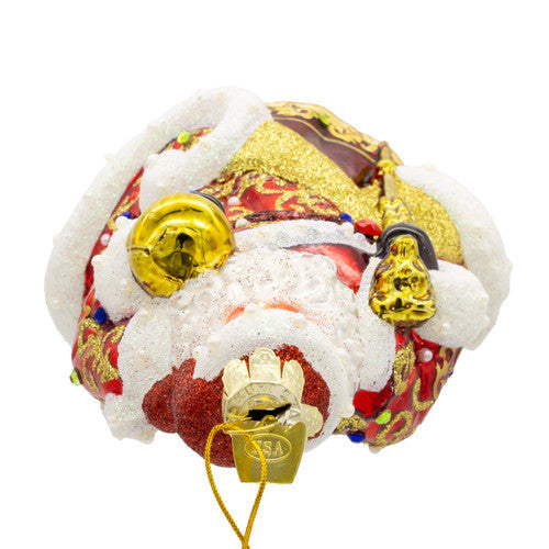 Bellissimo Red and Gold Santa Glass Ornament 7 Inches