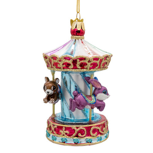 Noble Gems Kids Carousel Glass Ornament 4.5 Inches