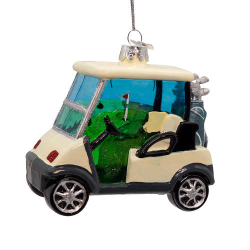 Noble Gems Golf Cart Glass Ornament 4 Inches