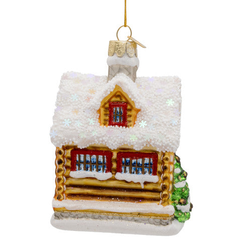 Noble Gems Log Cabin Glass Ornament 4.25 Inches