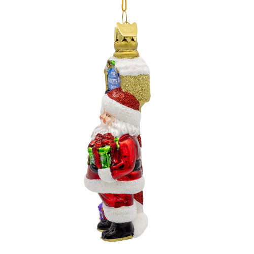 Noble Gems Santa North Pole Glass Ornament 5.25 Inches