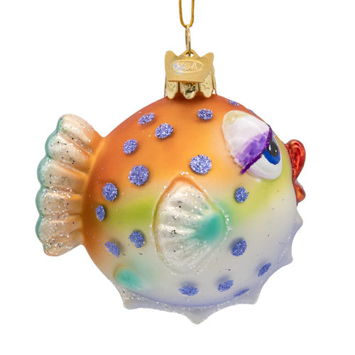 Noble Gems Puffer Fish Glass Ornament 3 Inches