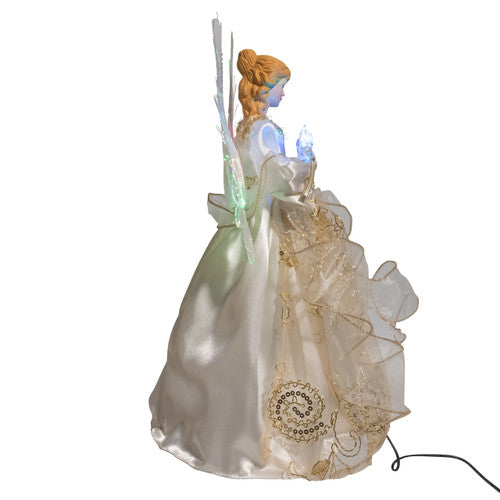 Ivory and Gold Angel Tree Topper LED RGB Fiber Optic 14 Inches