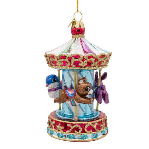 Noble Gems Kids Carousel Glass Ornament 4.5 Inches