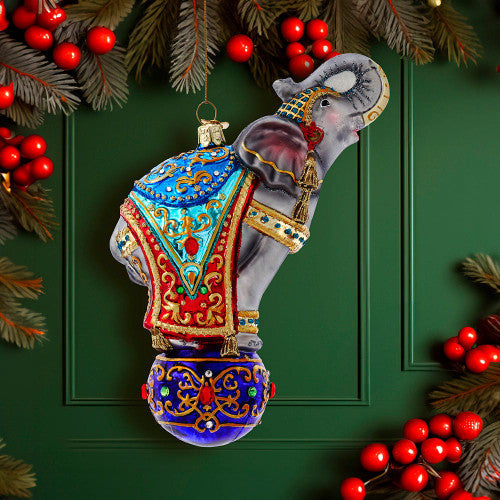 Bellissimo Elephant Glass Ornament 7"