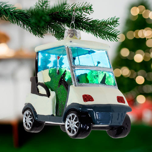 Noble Gems Golf Cart Glass Ornament 4 Inches