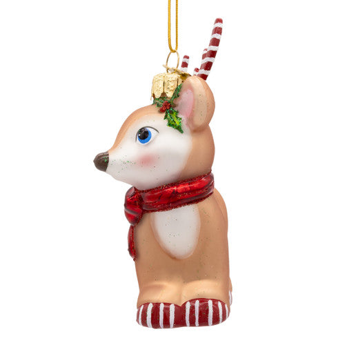 Noble Gems Deer with Shiny Bow and Candycane Antlers Glass Ornament 4.5 Inches