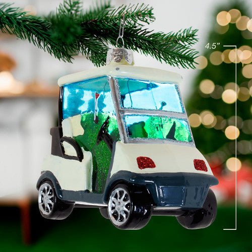 Noble Gems Golf Cart Glass Ornament 4 Inches