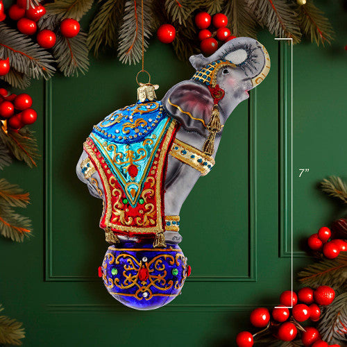 Bellissimo Elephant Glass Ornament 7"