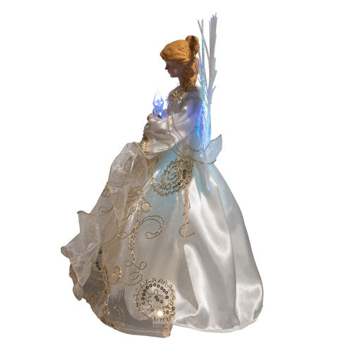 Ivory and Gold Angel Tree Topper LED RGB Fiber Optic 14 Inches