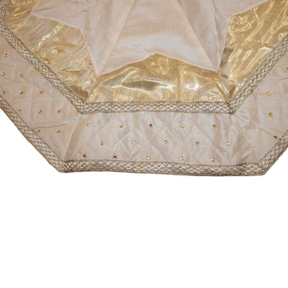 Ivory and Gold with Quilted Border Tree Skirt 52 Inch