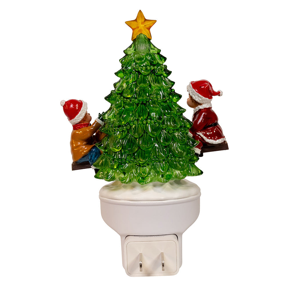 Seesaw Twins with Tree and Teddy Bear LED Night Light 6.18"