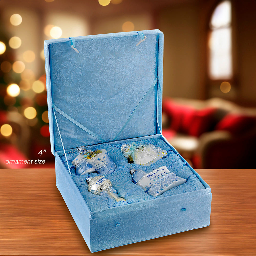 Noble Gems Baby Boy Glass Ornament Set of 4