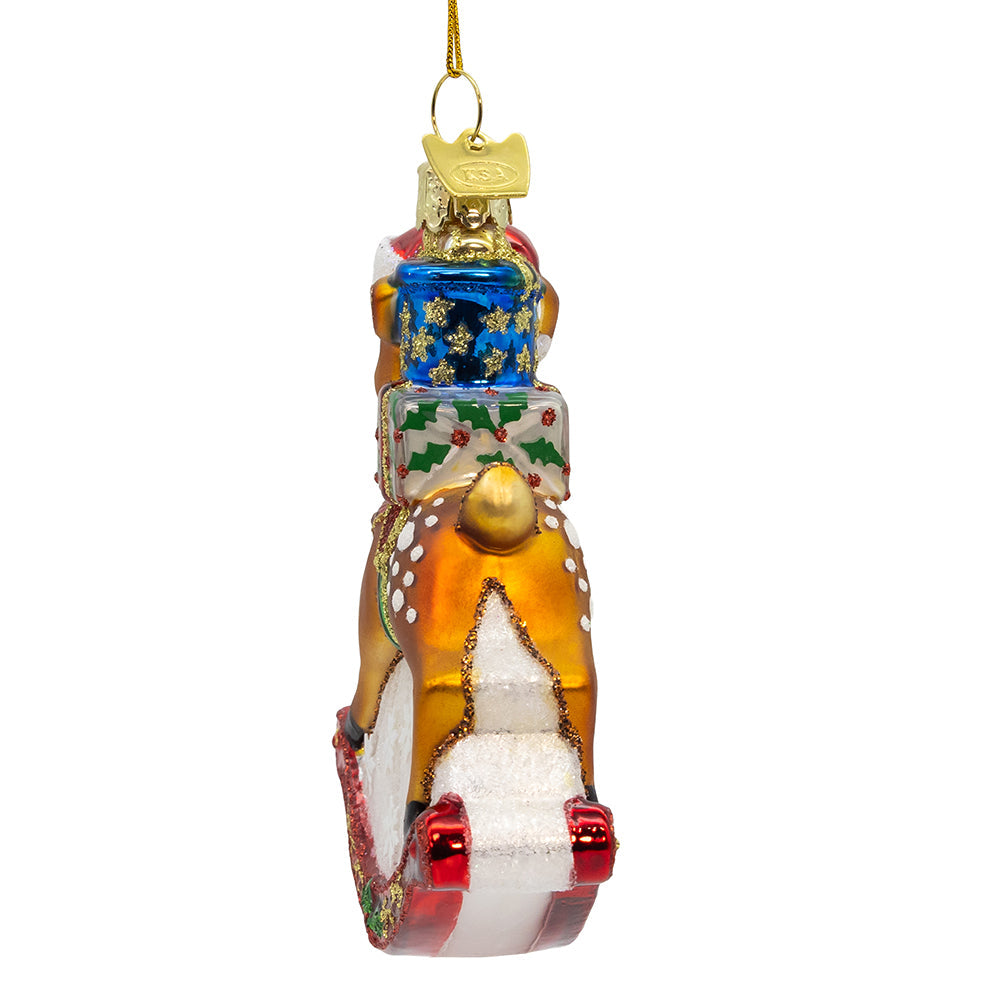 Noble Gems Christmas Rocking Deer Glass Ornament 3.85"