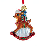 Noble Gems Christmas Rocking Deer Glass Ornament 3.85"
