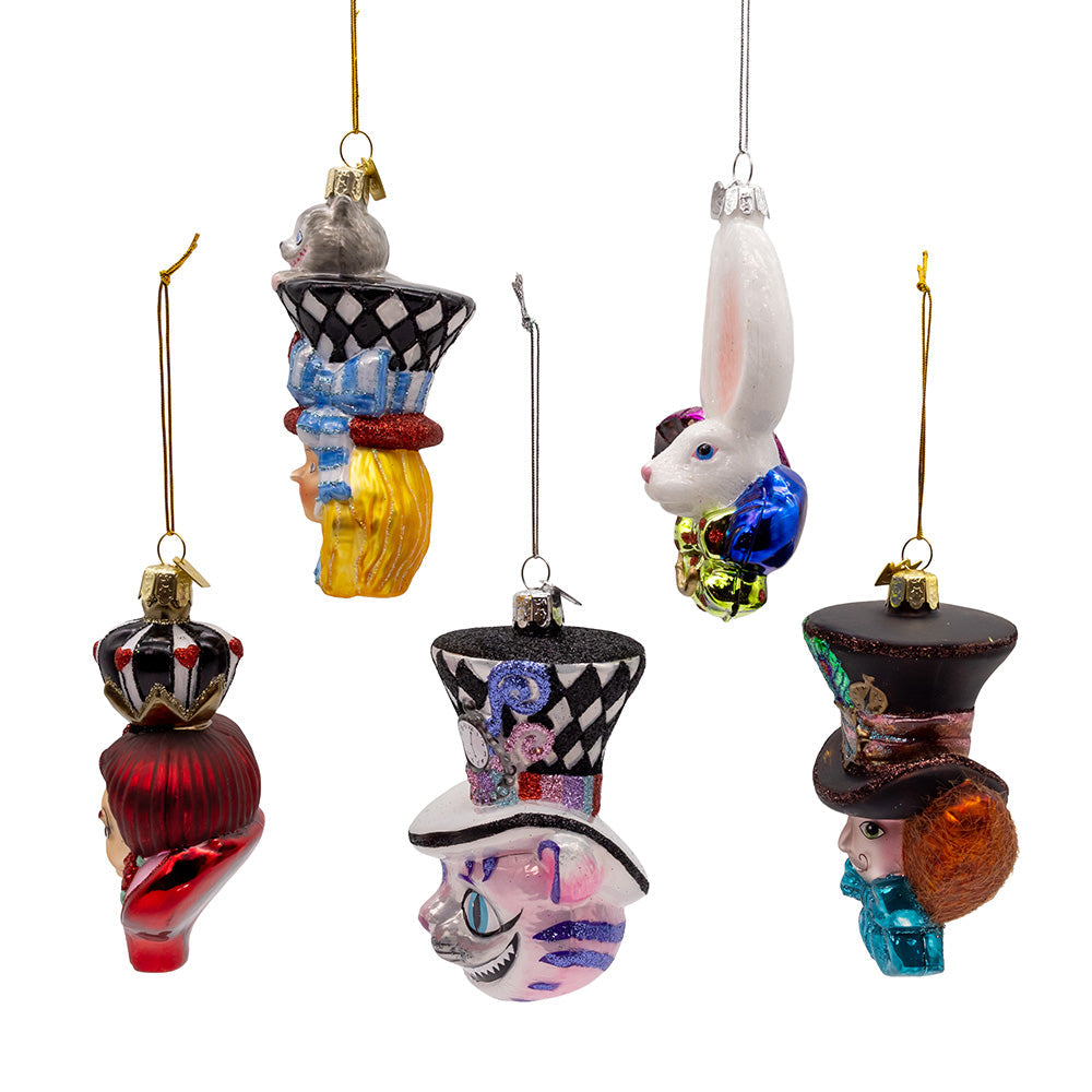 Noble Gems Glass Alice Characters Ornaments 4.5 to 5" Set of 5