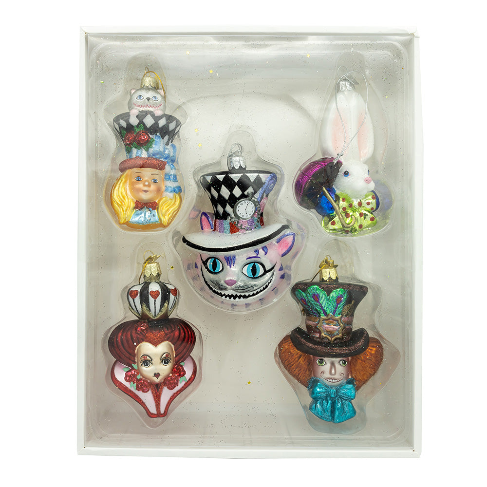 Noble Gems Glass Alice Characters Ornaments 4.5 to 5" Set of 5
