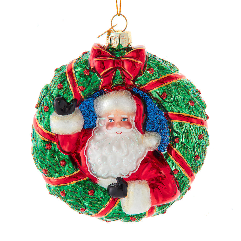 Noble Gems Santa in Wreath Ornament 4.5"