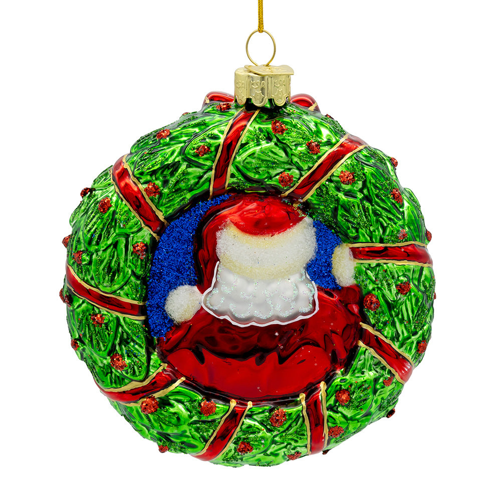 Noble Gems Santa in Wreath Ornament 4.5"