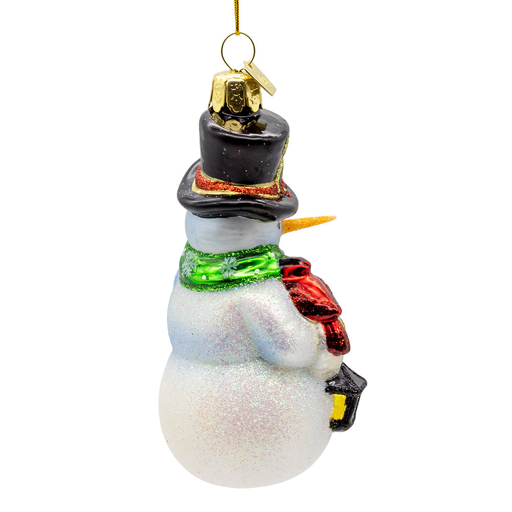 Noble Gems Snowman with Cardinals and Lantern Glass Ornament