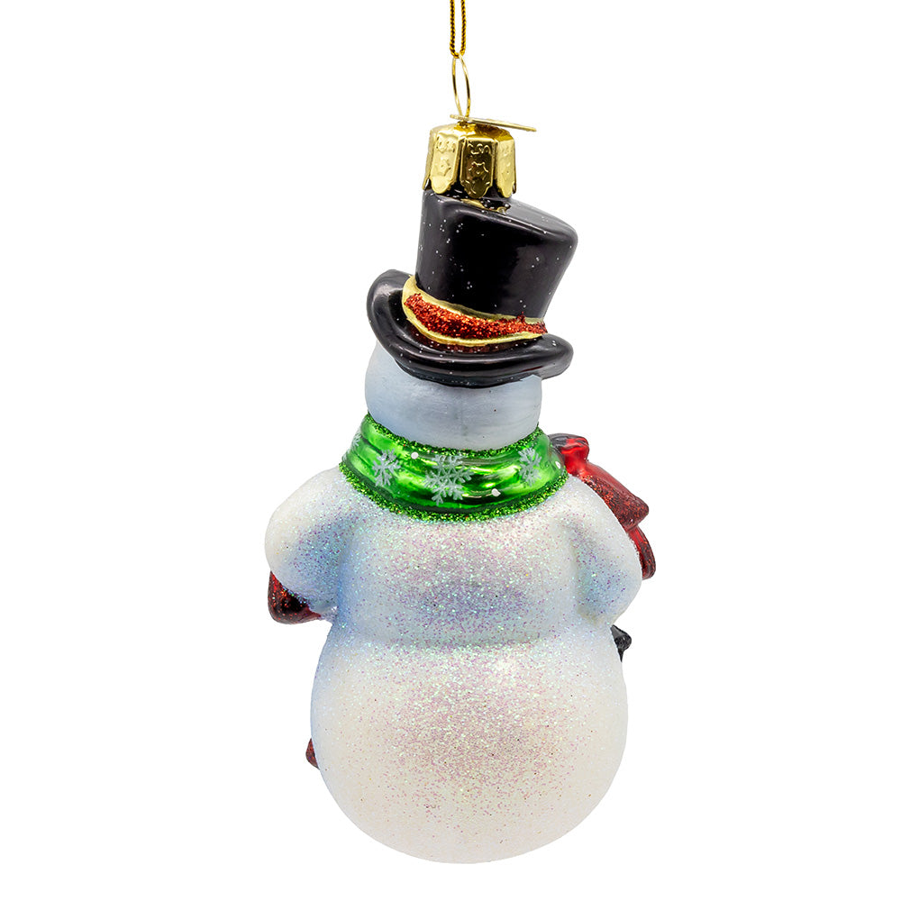 Noble Gems Snowman with Cardinals and Lantern Glass Ornament
