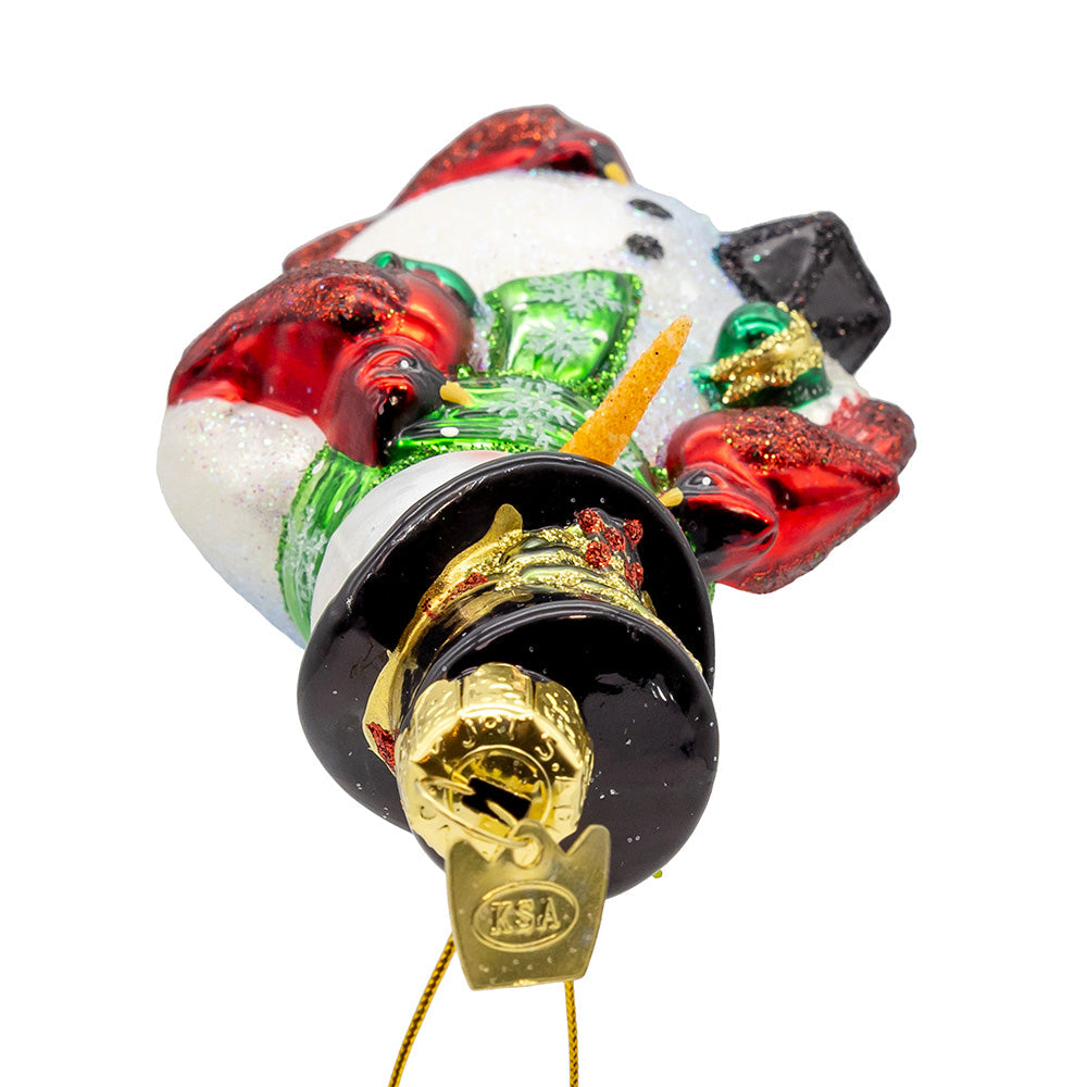 Noble Gems Snowman with Cardinals and Lantern Glass Ornament