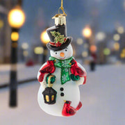 Noble Gems Snowman with Cardinals and Lantern Glass Ornament