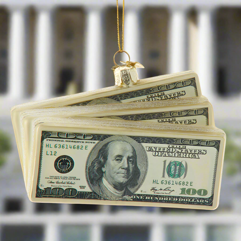Noble Gems $100 Bills Glass Ornament 5"