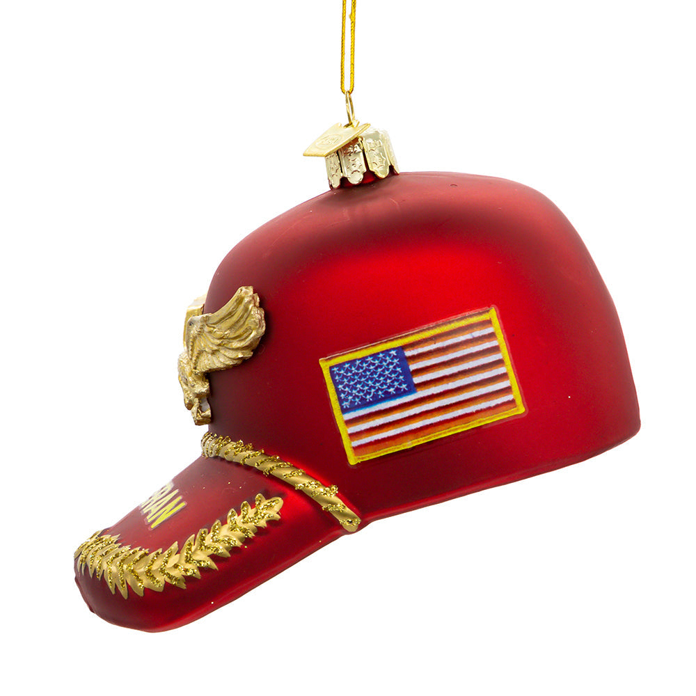 Noble Gems Veteran's Hat Glass Ornament 4.375"
