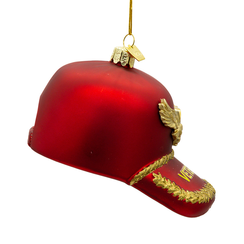 Noble Gems Veteran's Hat Glass Ornament 4.375"