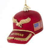 Noble Gems Veteran's Hat Glass Ornament 4.375"