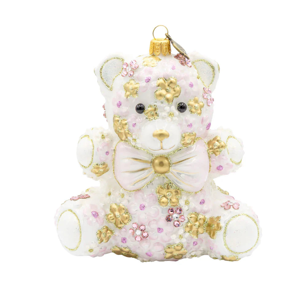 Pink Floral Teddy Ornament