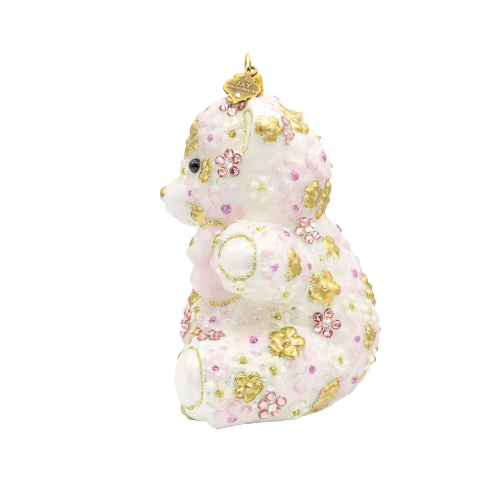 Pink Floral Teddy Ornament