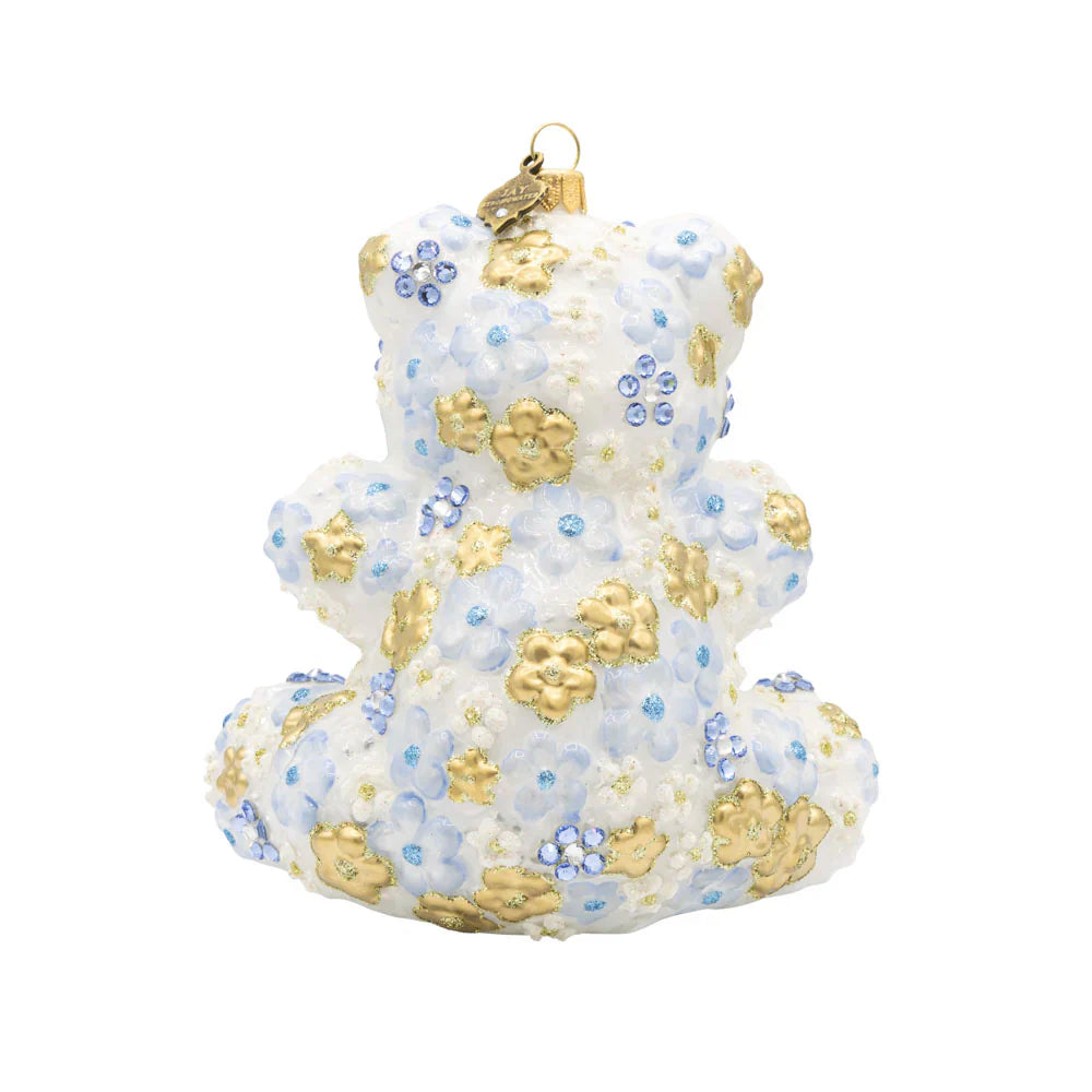 Blue Floral Teddy Ornament