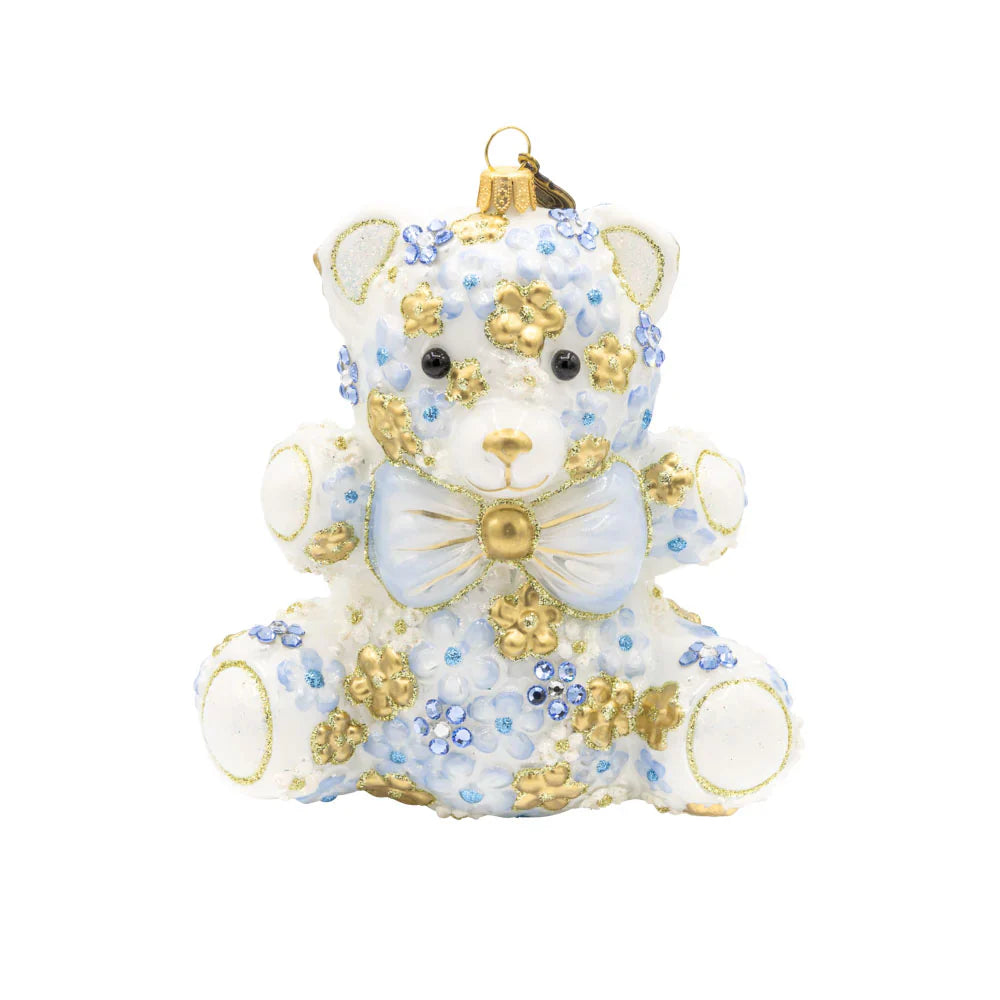 Blue Floral Teddy Ornament