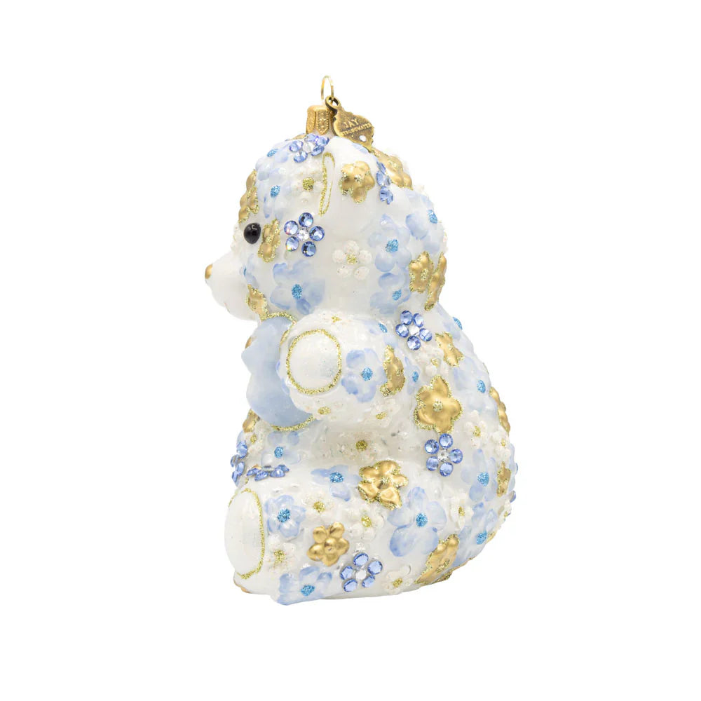 Blue Floral Teddy Ornament