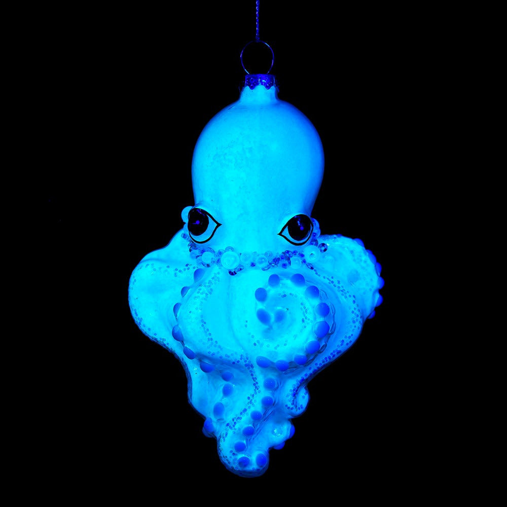 Glow in Dark Octopus Glass Ornament 5.5 Inches
