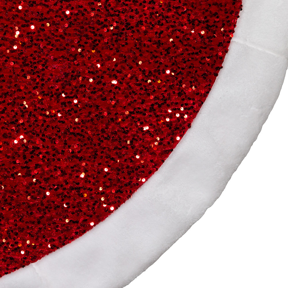 Red Sequined with Faux Fur White Border Tree Skirt 54"