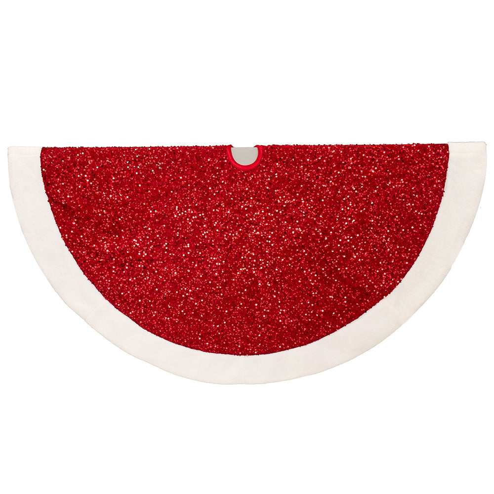 Red Sequined with Faux Fur White Border Tree Skirt 54"