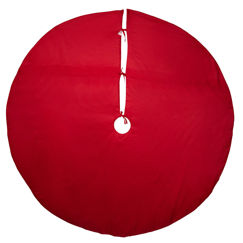 Red Dupion with Multi Sequin Poinsettia and Holly Leaves Tree Skirt 72"