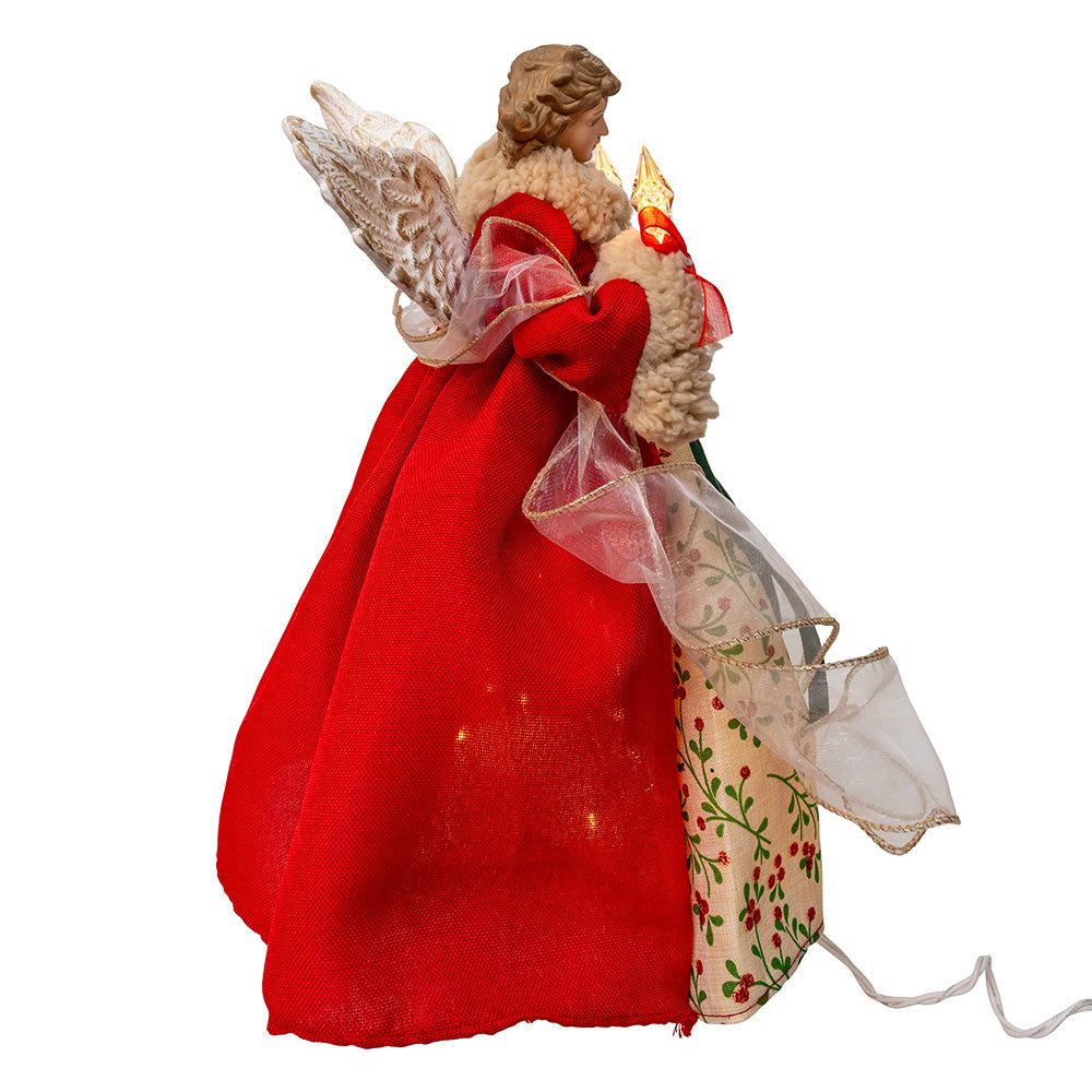 Red and Green Mistletoe Angel Tree Topper 10 Light 14 Inch
