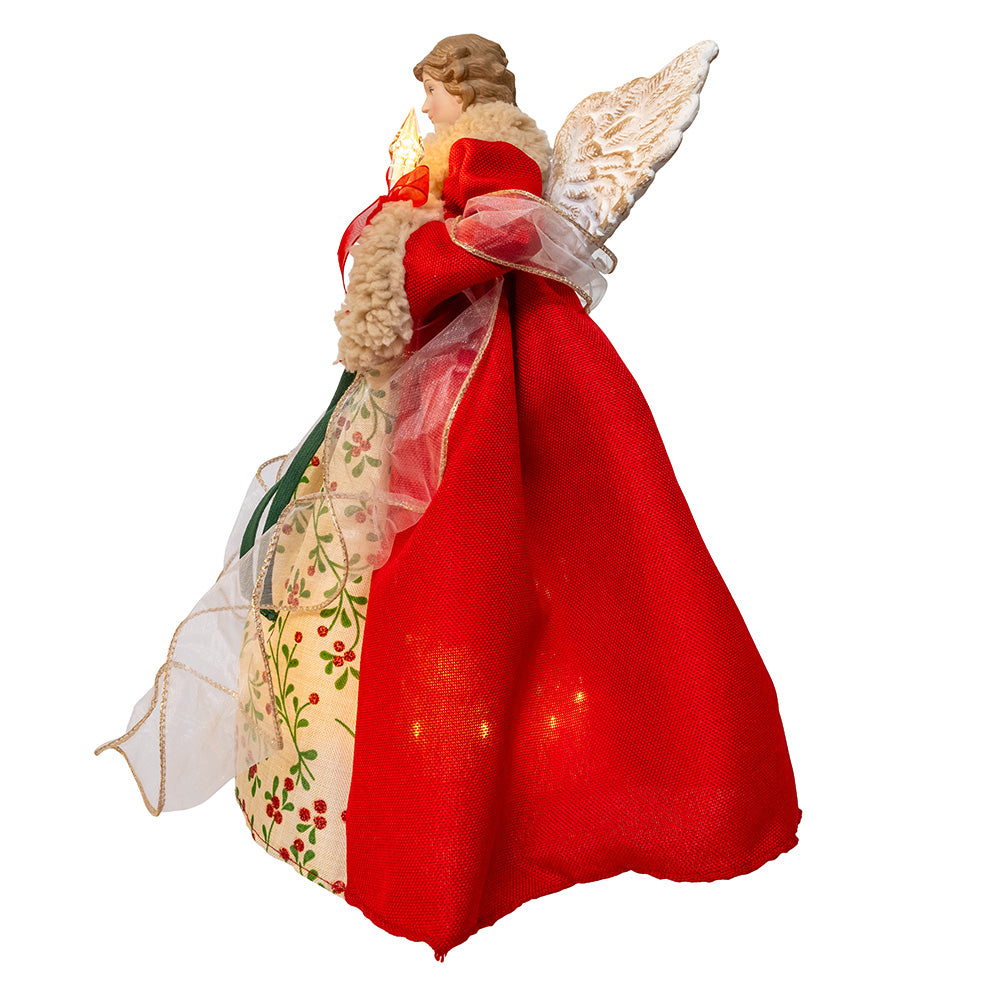 Red and Green Mistletoe Angel Tree Topper 10 Light 14 Inch